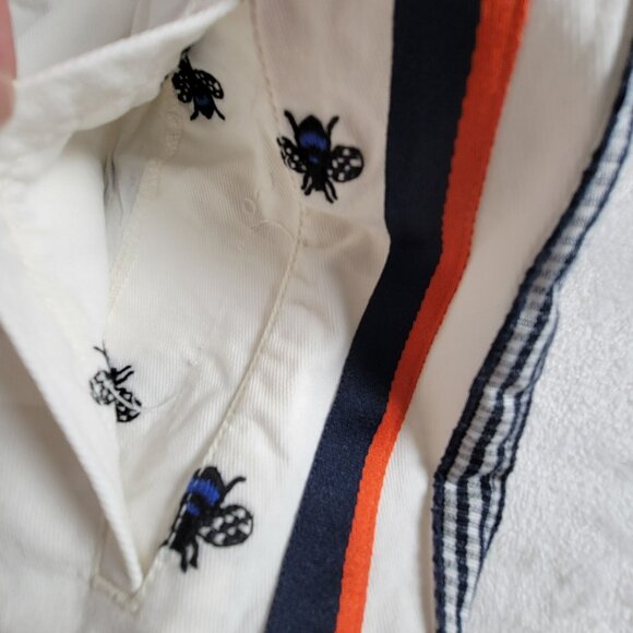 Maeve Anthropologie Women Bee Embroidered Cotton Pants XS White Side Stripes - Picture 7 of 12